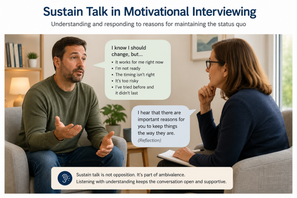 Practitioner listening and responding to sustain talk in Motivational Interviewing