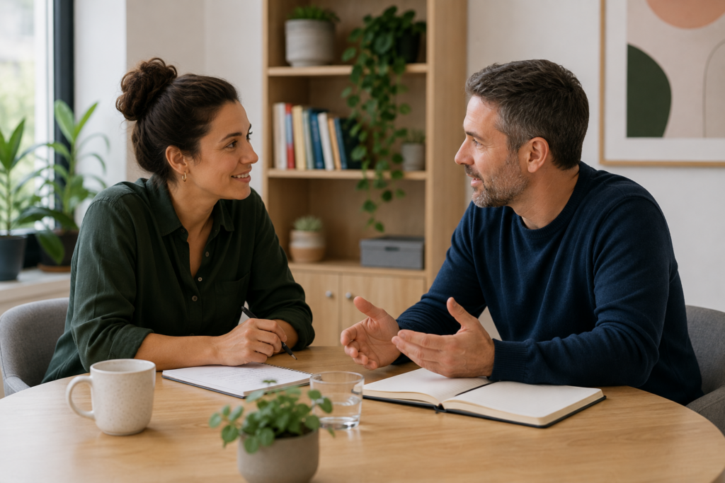 Two people working in partnership during a Motivational Interviewing conversation