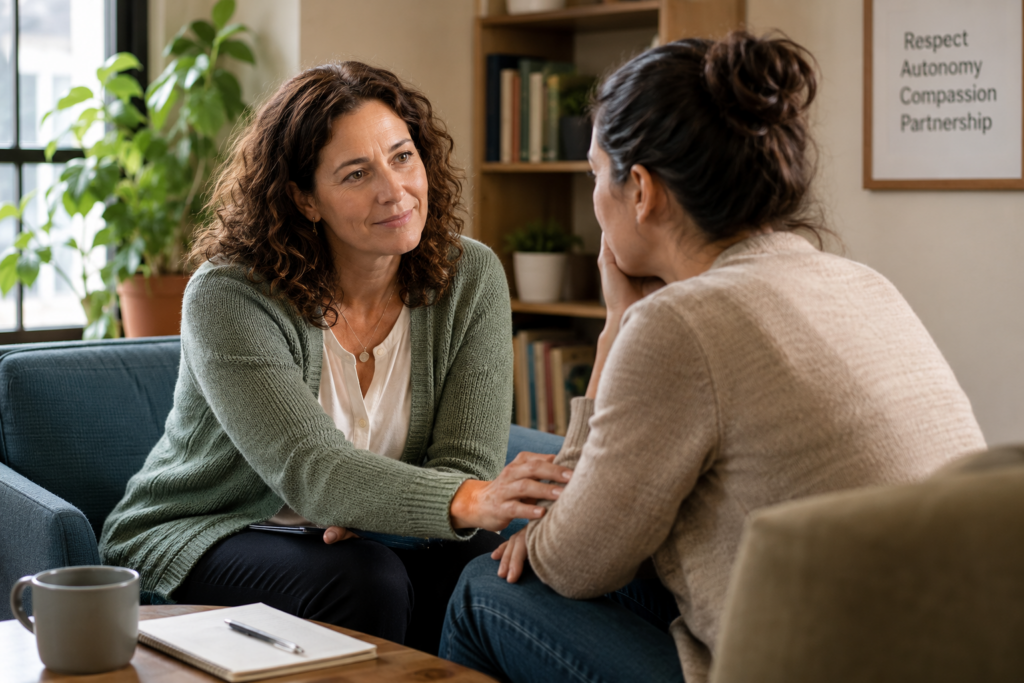 Compassion in Motivational Interviewing shown through attentive listening and a supportive conversation
