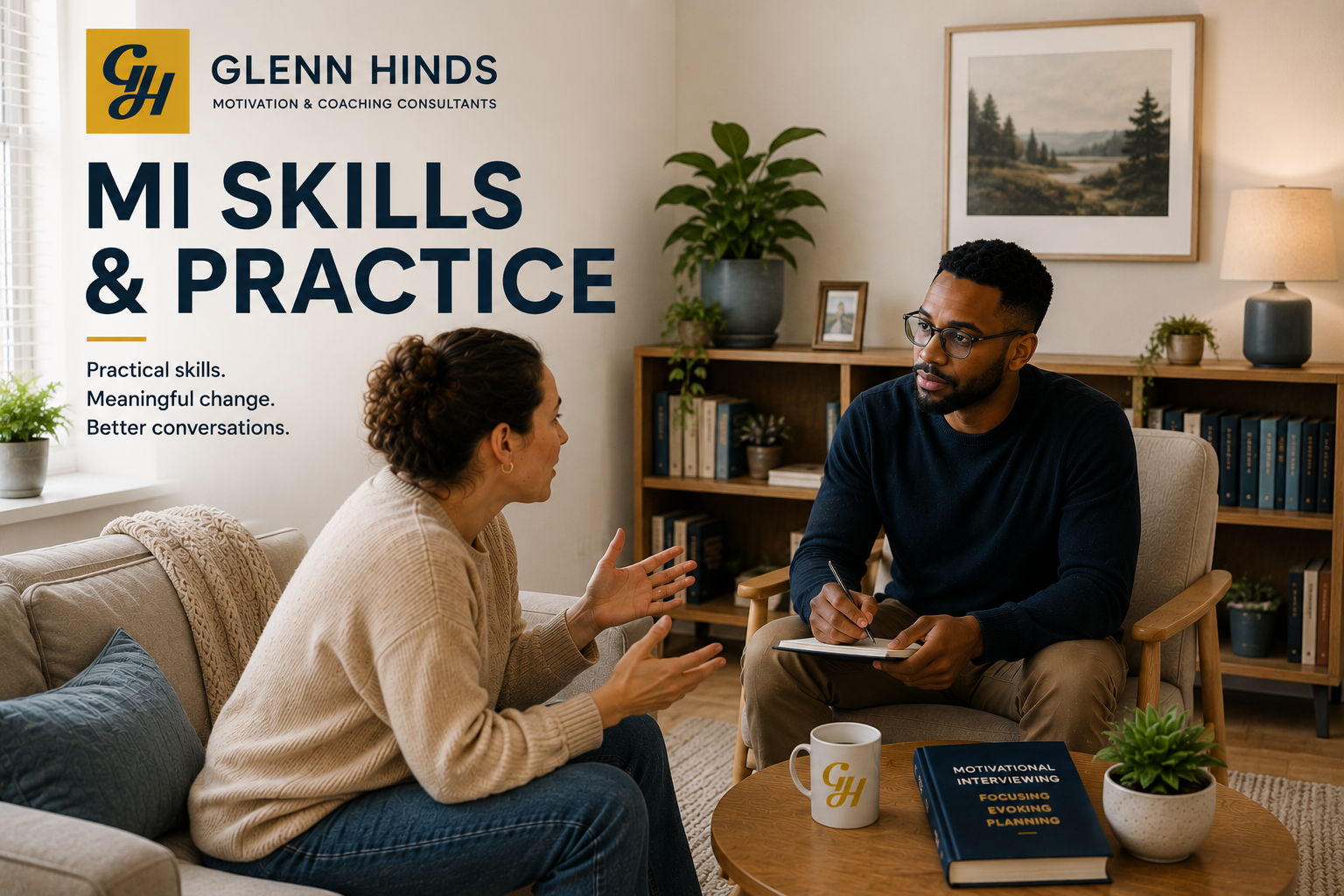 MI Skills and Practice showing a practitioner listening and responding during a Motivational Interviewing conversation